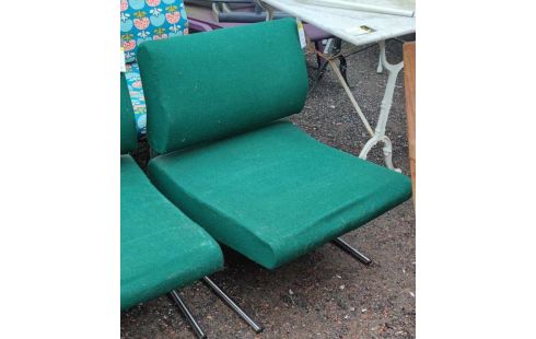 FAUTEUIL PIERRE GARICHE TISSU VERRE PIED CHROME EN L'ETAT