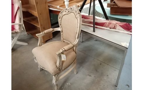 FAUTEUIL LIN ECRU ET PATINE