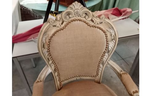 FAUTEUIL LIN ECRU ET PATINE