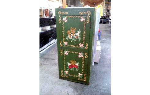 BAUERNSCHRANK VOLLHOLZ GRÜN-FLORAL