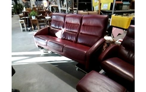 CANAPE 3P SIMMONS CUIR ROUGE+ FAUTEUIL
