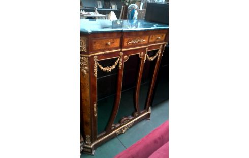 VITRINE ITALIENISCH 1 TÜR / 1 SCHUBLADE, , INTARSIE KUPFER NIEDRIG MARMORSTEIN