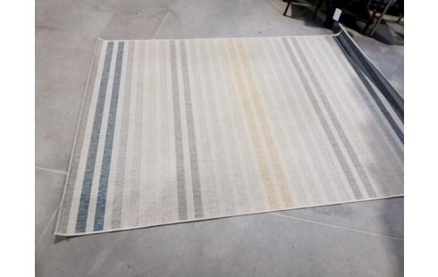 TAPIS BEIGE RAYURE BLEU ET JAUNE 230 CM X 160 CM