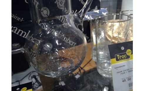 CRUCHE VINTAGE PEINTE FLEUR 5 VERRES