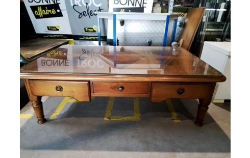 TABLE BASSE MERISIER 3T PLATEAU VERRE