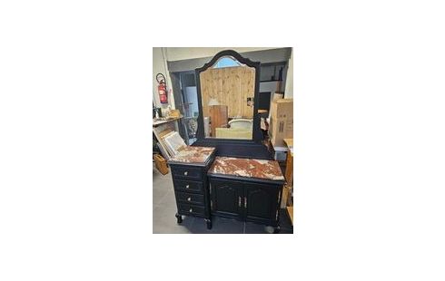 COMMODE COIFFEUSE RELOOKEE NOIR DESSU MARBRE + CLE