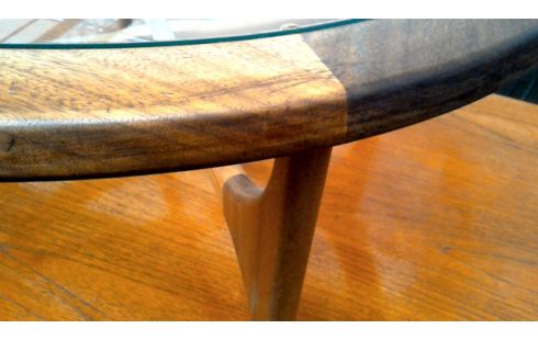 SALONTAFEL ROND VINTAGE TEAK GLAS STONEHILL