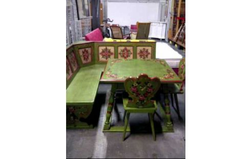 ECKBANK TISCH 2-STÜHLE GRÜN FLORAL