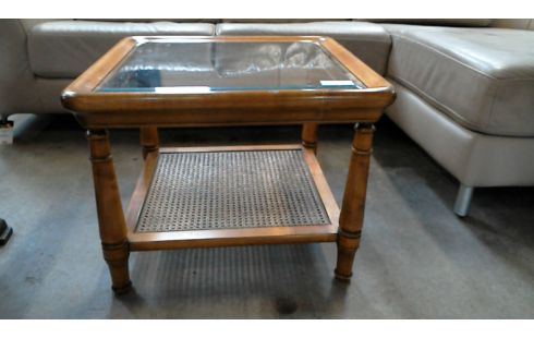 TABLE BASSE VERRE ET MERISIER CARREE