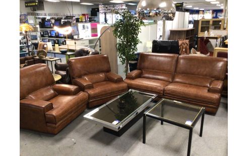 SALON 3+1+1 GROS CUIR BRUN