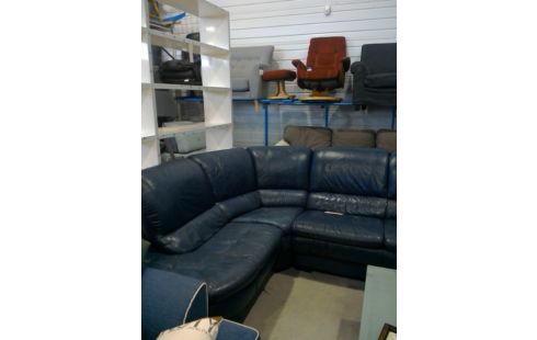 CANAPE D'ANGLE CUIR BLEU