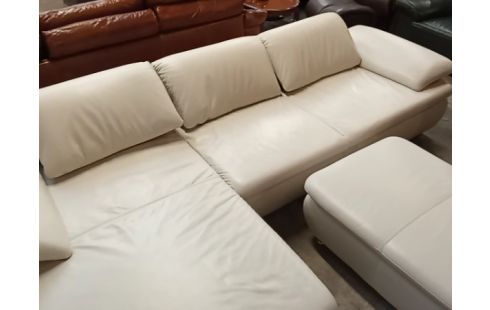 CANAPE 382 LISEUSE CUIR BEIGE + POUF C