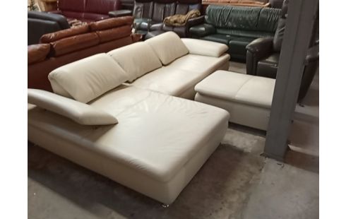 CANAPE 382 LISEUSE CUIR BEIGE + POUF C