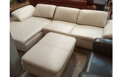 CANAPE 382 LISEUSE CUIR BEIGE + POUF C