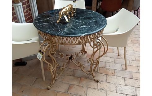 TABLE MARBRE FER FORGÉ PIED BEIGE