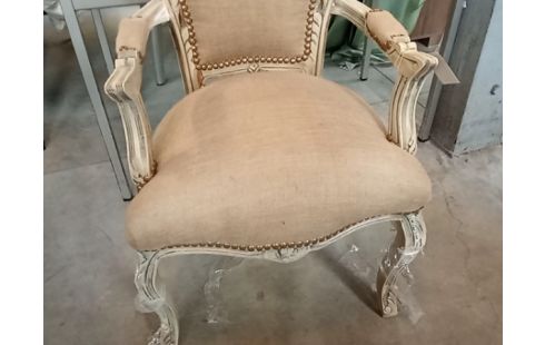 FAUTEUIL LIN ECRU ET PATINE