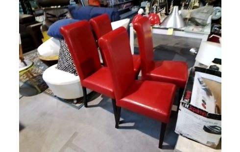 4 CHAISES CUIR ROUGE