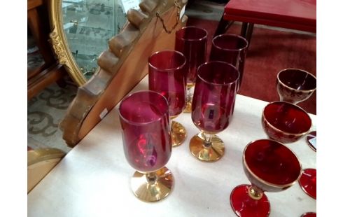 COUPE VERRE VIOLET PIED DORE LOT DE 5