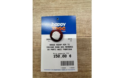 BADGE NSDAP RZM 72 INSIGNE ROND DES MEMBRES DU PARTI NAZI FABRIQUÉ PAR FRITZ ZIMMERMANN