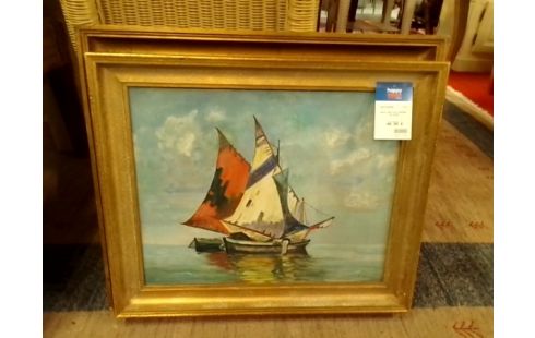 HUILE SUR TOILE BATEAUX DE PECHE