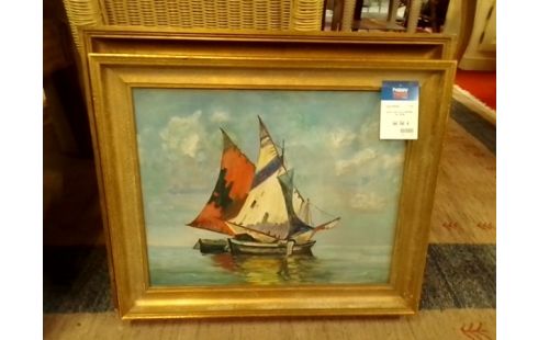 HUILE SUR TOILE BATEAUX DE PECHE