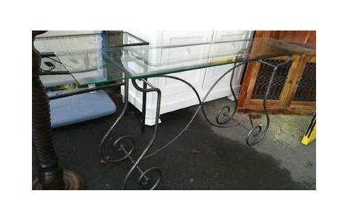 CONSOLE FER FORGE PLATEAU VERRE