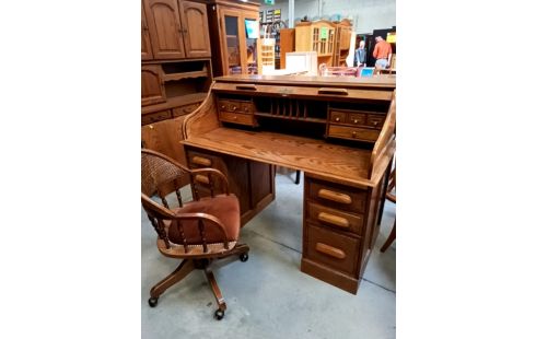 BUREAU CYLINDRE AMÉRICAIN+FAUTEUIL CLÉ OK