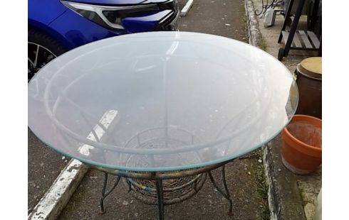 TABLE RONDE PLATEAU VERRE PIED FER (DEFAUT PIED) BE
