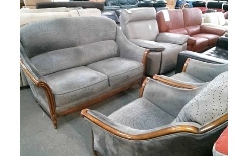 CANAPE 2P GRIS + 2 FAUTEUILS (QLQS TRACES D'USURE) BE)