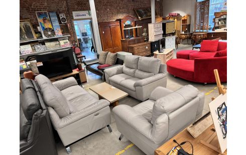 SALON CUIR GRIS 3+2+1 AVEC RELAX (379)