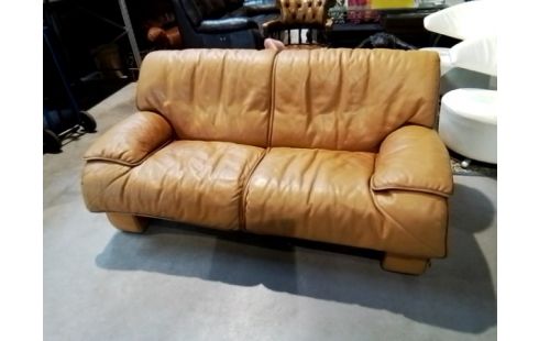 CANAPE 2P CUIR COGNAC CLAIR