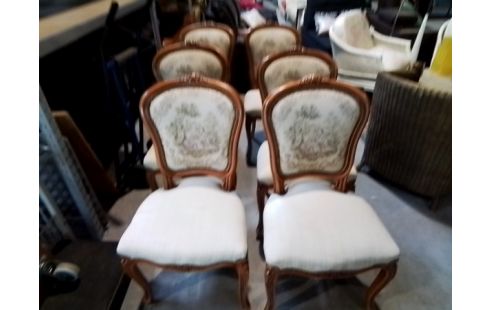 6 CHAISES STYLE REGENCE TISSU BEIGE