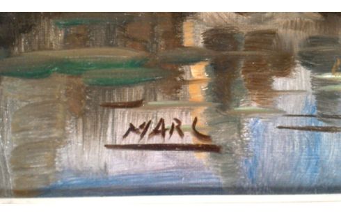 SCHILDERIJ BRUGGE KADER VERGULD GESIGNEERD MARC