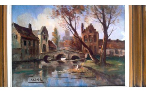 SCHILDERIJ BRUGGE KADER VERGULD GESIGNEERD MARC