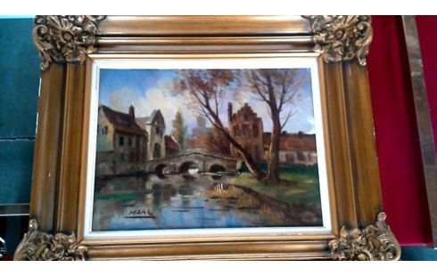 SCHILDERIJ BRUGGE KADER VERGULD GESIGNEERD MARC