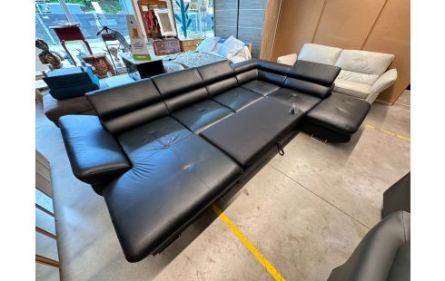 SALON D'ANGLE CUIR NOIR AVEC COFFRE DE RANGEMENT + LIT (468)