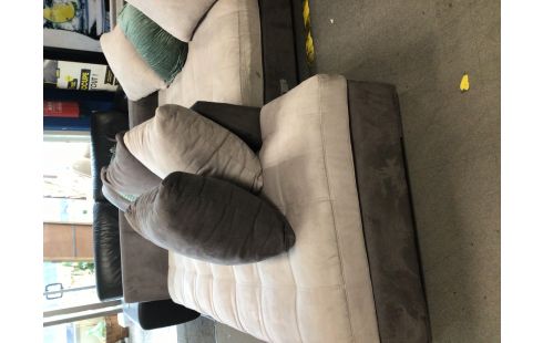 SALON D'ANGLE AVEC POUF TISSU GRIS