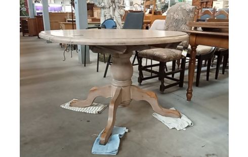 TABLE RONDE PIED CENTRAL + 1 ALLONGE CERUSEE BLANC