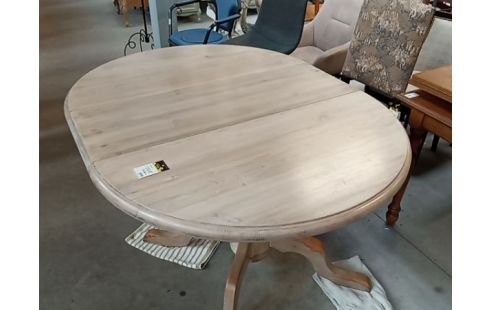 TABLE RONDE PIED CENTRAL + 1 ALLONGE CERUSEE BLANC