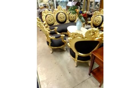 SALON ROCOCO TISSU BLEU 6 PIECES