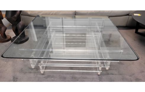 TABLE BASSE CARREE PLEXI ET VERRE