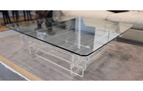 TABLE BASSE CARREE PLEXI ET VERRE