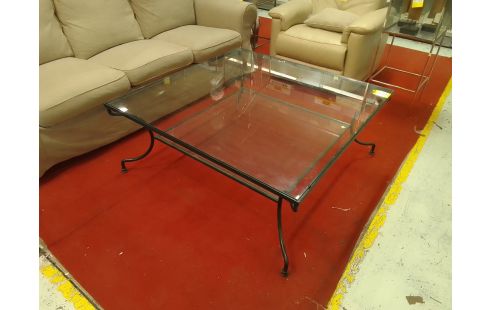TABLE BASSE VERRE ET FER FORGE
