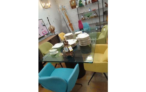 TABLE VERRE 210/100 CM 2 PIEDS FUTS