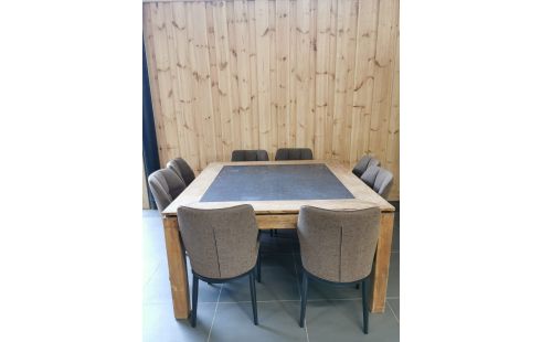 TABLE DE SALLE A MANGER TECK ET GRANIT 140X140