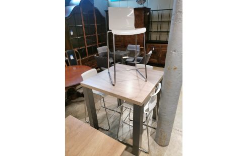 TABLE DE BAR + 4 TABOURETS DE BAR BLANC .