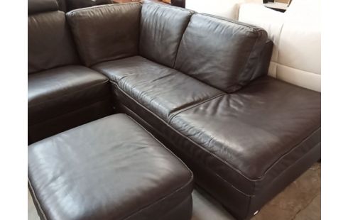 SALON D'ANGLE CUIR BRUN 2 POUFS °458 LEDERLAND