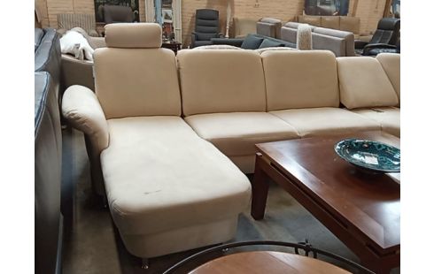 SALON D'ANGLE TISSU CRÈME DOSSIER RÉGLABLE COFFRE