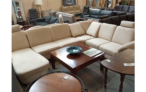 SALON D'ANGLE TISSU CRÈME DOSSIER RÉGLABLE COFFRE