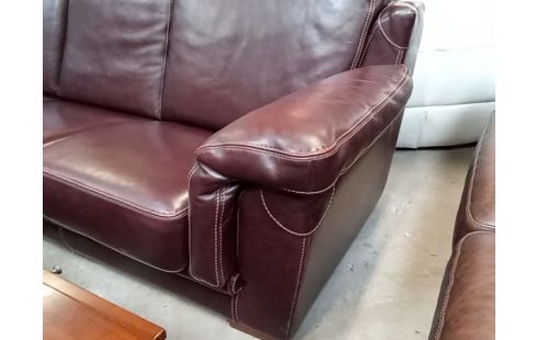 SALON D'ANGLE CUIR BORDEAU BRUN PATINÉ CLASSIC °451